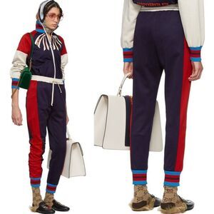 Gucci Slim Fit Tech Knit Track Pant Joggers Size XL Navy Combo $2685